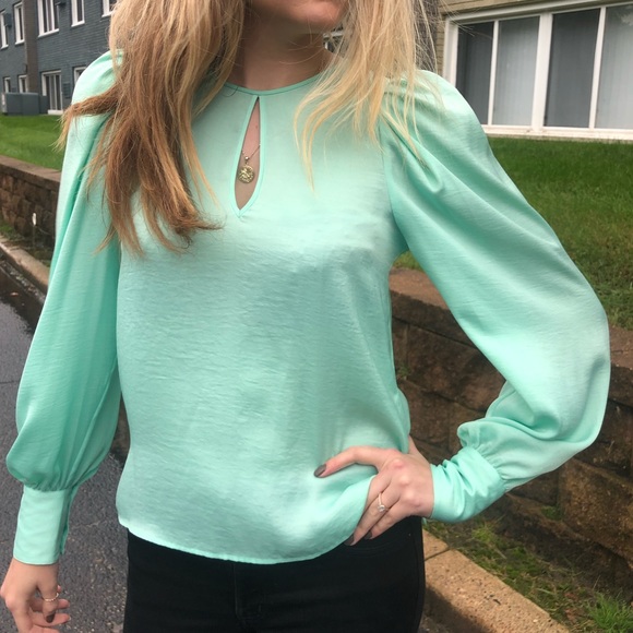 BCBGMAXAZRIA mint green long sleeve blouse - Picture 1 of 7